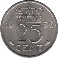 Нидерланды 25 центов 1956 год