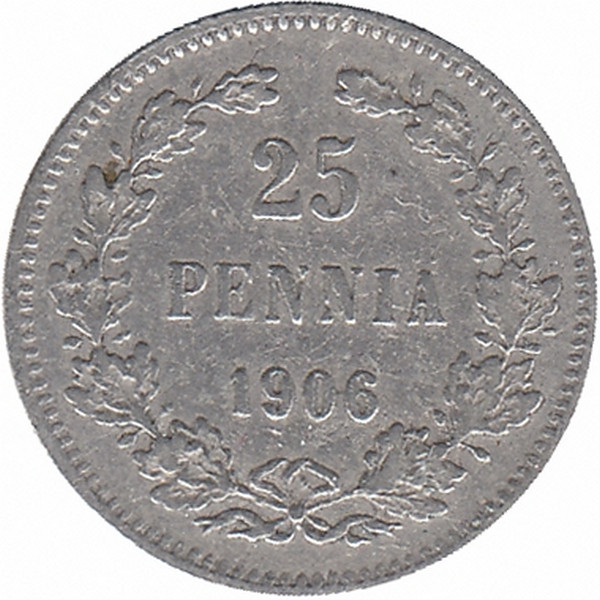 Финляндия (Великое княжество) 25 пенни 1906 год (нечастая)