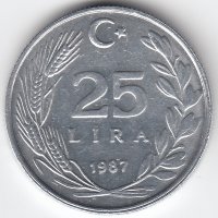 Турция 25 лир 1987 год