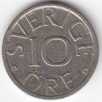 Швеция 10 эре 1990 год