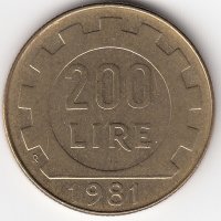 Италия 200 лир 1981 год