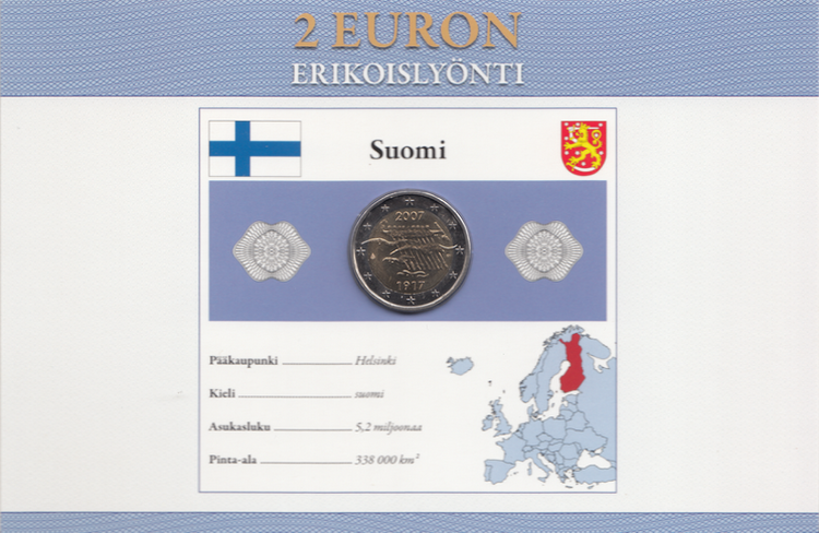 Финляндия 2 евро 2007 год (90 лет независимости Финляндии)