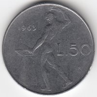 Италия 50 лир 1963 год