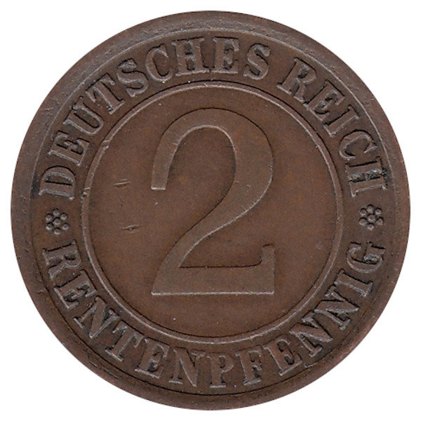 Германия (Веймарская республика) 2 рентенпфеннига 1924 год (А)