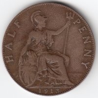 Великобритания 1/2 пенни 1913 год