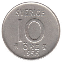 Швеция 10 эре 1955 год 
