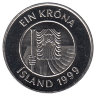 Исландия 1 крона 1999 год (UNC)