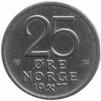Норвегия 25 эре 1977 год