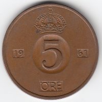 Швеция 5 эре 1961 год (U)