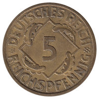 Германия (Веймарская республика) 5 рейхспфеннигов 1925 год (А)