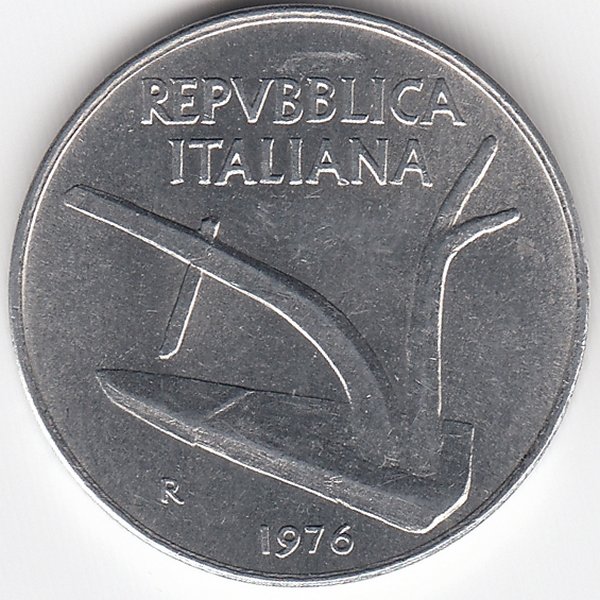 Италия 10 лир 1976 год
