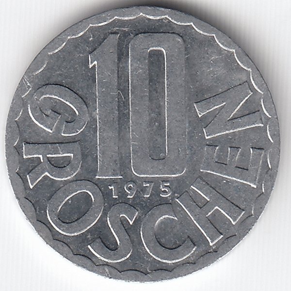 Австрия 10 грошей 1975 год