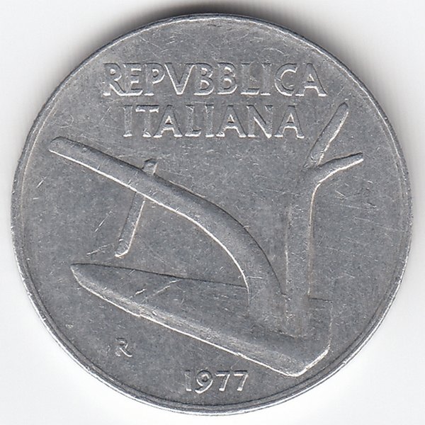 Италия 10 лир 1977 год