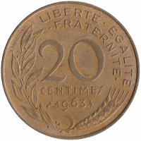 Франция 20 сантимов 1963 год