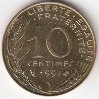 Франция 10 сантимов 1997 год