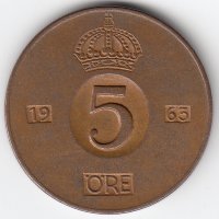 Швеция 5 эре 1963 год