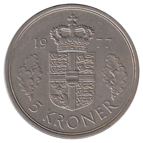 Дания 5 крон 1977 год