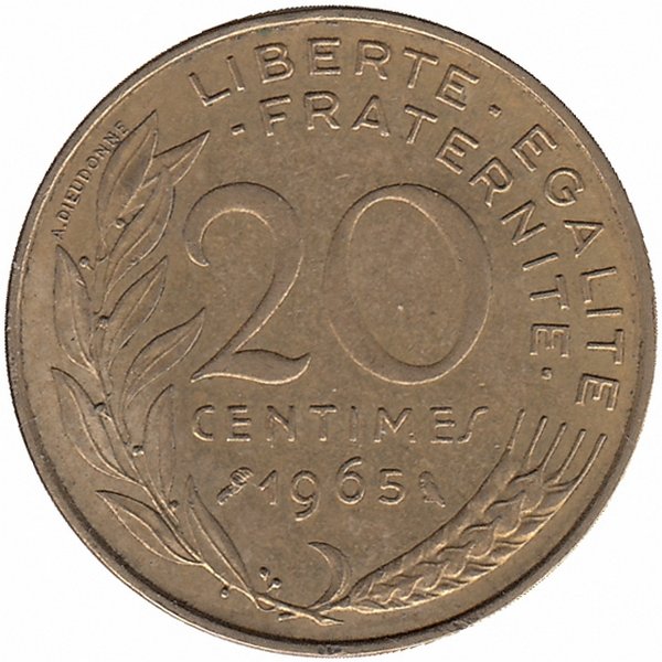Франция 20 сантимов 1965 год