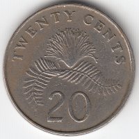 Сингапур 20 центов 1988 год