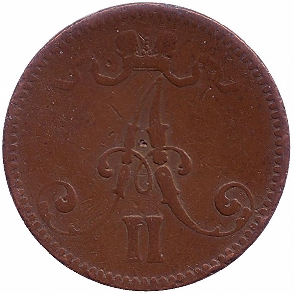 Финляндия (Великое княжество) 5 пенни 1866 год (F+)