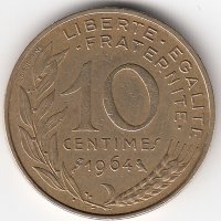 Франция 10 сантимов 1964 год