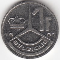 Бельгия (Belgique) 1 франк 1990 год