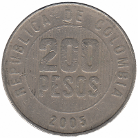 Колумбия 200 песо 2005 год