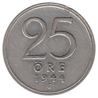 Швеция 25 эре 1944 год 