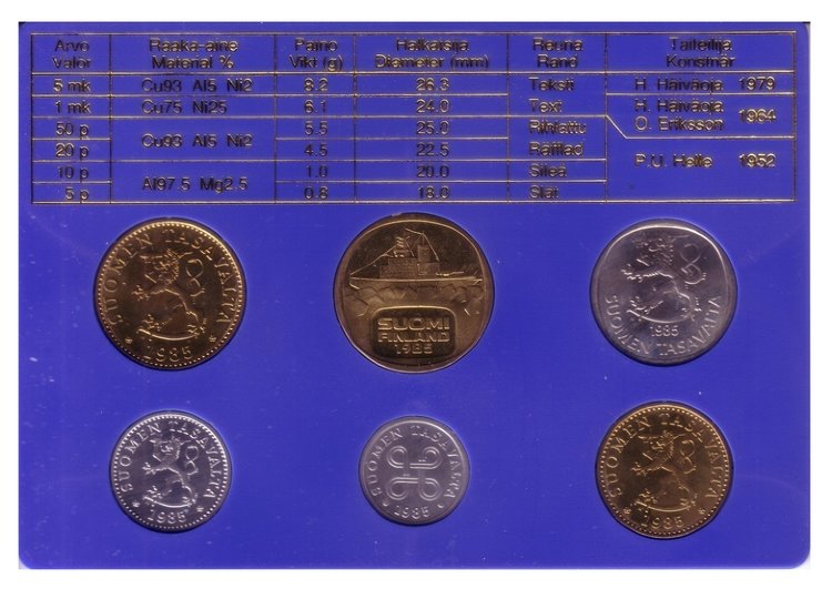 Финляндия набор монет 6 штук 1985 год