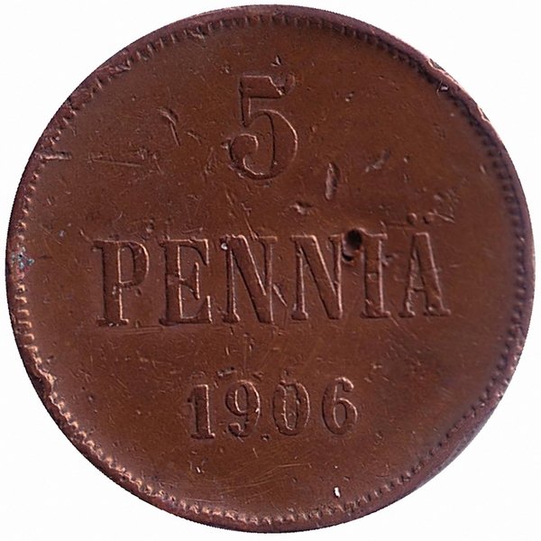 Финляндия (Великое княжество) 5 пенни 1906 год (F)