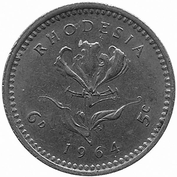 Родезия 6 пенсов – 5 центов 1964 год