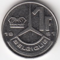 Бельгия (Belgique) 1 франк 1991 год