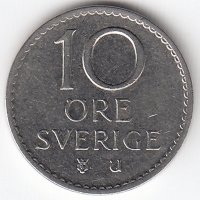 Швеция 10 эре 1972 год