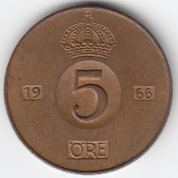 Швеция 5 эре 1966 год
