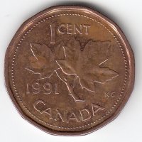 Канада 1 цент 1991 год