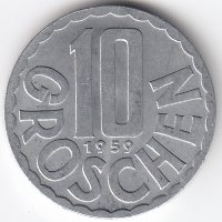 Австрия 10 грошей 1959 год