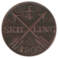 Швеция 1/4  скиллинга 1803 года