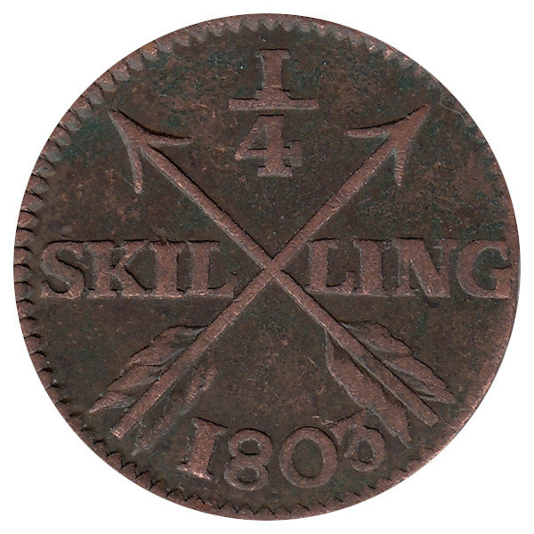 Швеция 1/4  скиллинга 1803 год