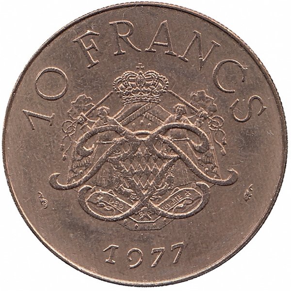 Монако 10 франков 1977 год (редкий год!)