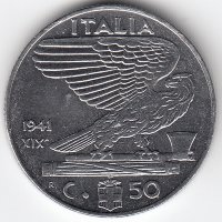 Италия 50 чентезимо 1941 год