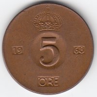 Швеция 5 эре 1968 год