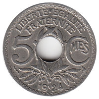 Франция 5 сантимов 1924 год (молния)