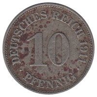 Германия 10 пфеннигов 1911 год (Е)