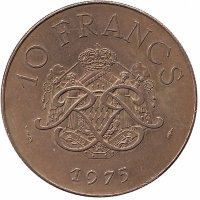 Монако 10 франков 1975 год (редкий год!)