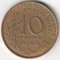 Франция 10 сантимов 1968 год