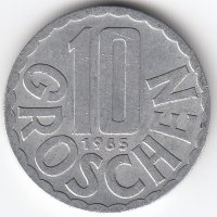 Австрия 10 грошей 1965 год