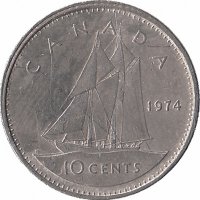 Канада 10 центов 1974 год