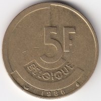 Бельгия (Belgique) 5 франков 1986 год