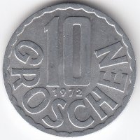 Австрия 10 грошей 1972 год