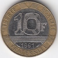 Франция 10 франков 1991 год